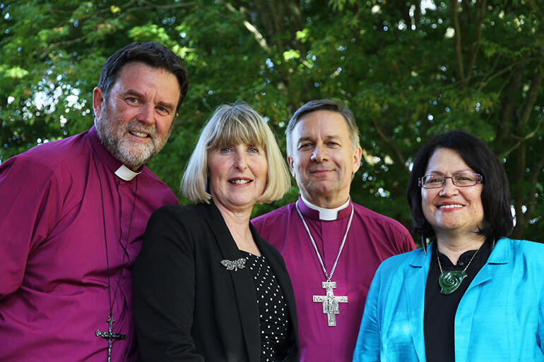 Archbishop David and Tureiti Moxon with Archbishop Philip Richardson and his wife Belinda. 