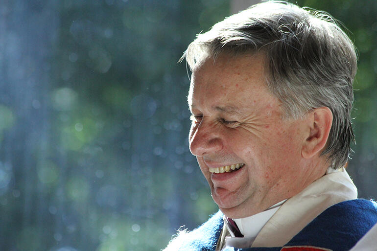 Archbishop David savours a lighter moment at his Hamilton farewell service in March this year.