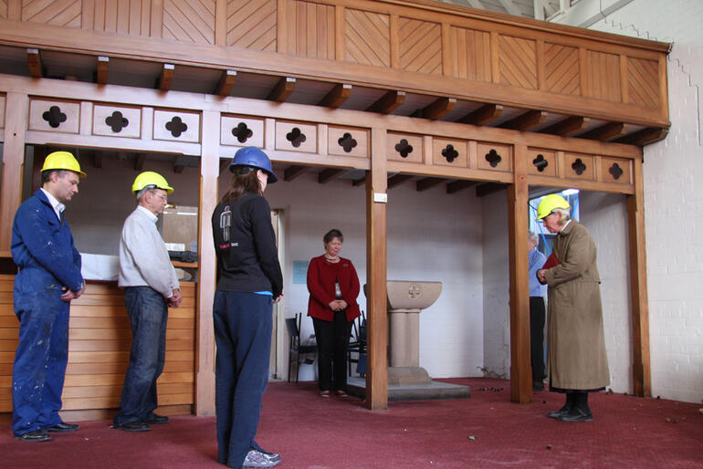 Bishop Victoria prays for the Churchill Courts' chapel to be deconsecrated. Bishop Victoria prays for the Churchill Courts' chapel to be deconsecrated.