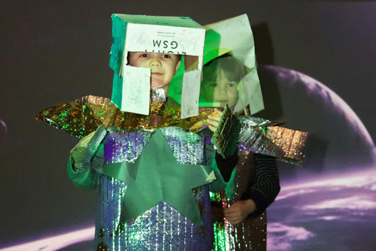 Brothers Asher and Elias Marshall - they're 5 and 7 - model their 'Boba Fett' Star Wars creations. Asher and Elias are from the cathedral.