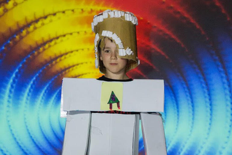 Luke McMenamin (6) from St David's Naenae models: 'Mighty Knight'.