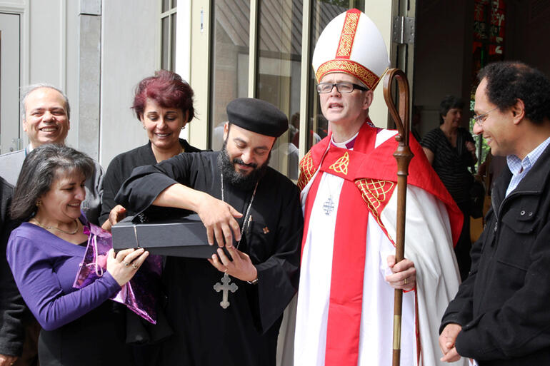 Fr Bishoy Mekhaiel and his flock from St Mark's Coptic Church - who, for many years, had met in Jim's old church in Ponsonby. Fr Bishoy Mekhaiel and his flock from St Mark's Coptic Church - who, for many years, had met in Jim's old church in Ponsonby.