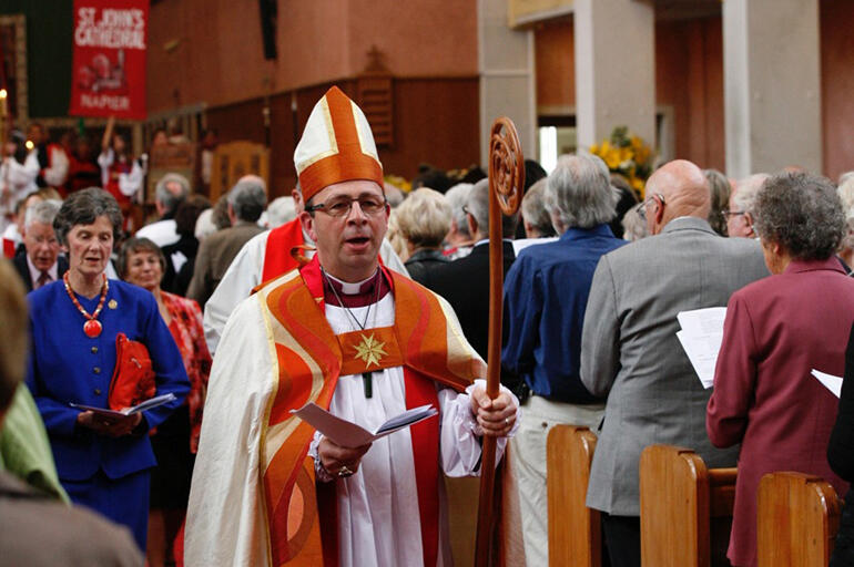 The new Bishop of Waiapu, the Rt Rev Andrew Hedge, processing from the cathedral.