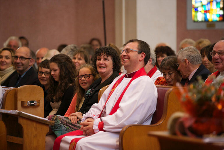 The new bishop with his family prior to his consecration. L-R: Ethan, Jessica, Caitlin and Raewyn.