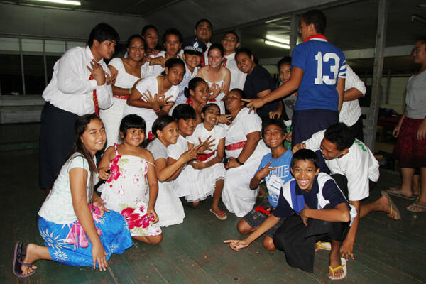The All Saints' Apia Youth Group camped in the church hall throughout the Easter weekend. Here they are on the Saturday evening.