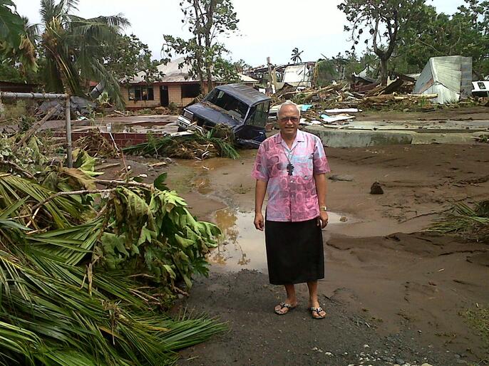 Archbishop Winston Halapua checks out the damage caused by Cyclone Evan before Christmas. Archbishop Winston Halapua checks out the damage caused by Cyclone Evan before Christmas.