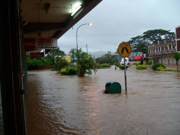 No crossing: flooded street in the town of Ba. No crossing: flooded street in the town of Ba.