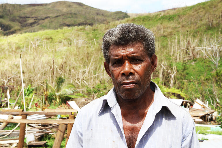 Simione Ravu, aged 66, who had a miraculous escape from Cyclone Winston's fury.