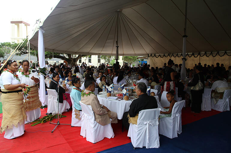 Some of the guests in the giant marquee erected in the grounds of St Paul's. The marquee extended at least as far in the other direction, too.