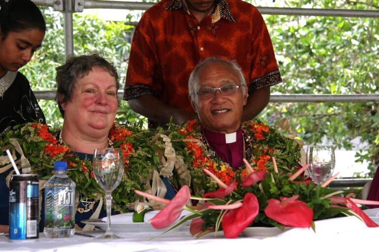 Garland-time for Archbishop Winston and his wife Sue.