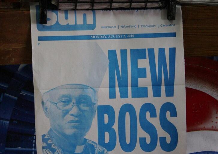 New Boss! The poster for Monday morning's Fiji Sun.