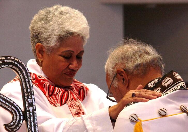 Tai blesses her Bishop, Winston Halapua, who inspired her commitment to the Anglican Church. Tai blesses her Bishop, Winston Halapua, who inspired her commitment to the Anglican Church.