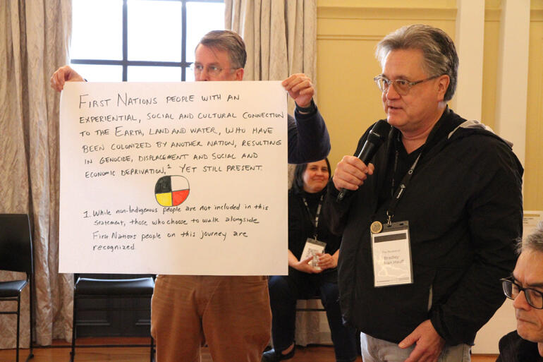 Rev Dr Bradley Hauff, Minnesota's Missioner for Indigenous Ministries presents his group's take on indigeneity. Rev Dr Bradley Hauff, Minnesota's Missioner for Indigenous Ministries presents his group's take on indigeneity.