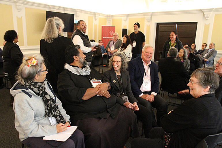 Ven Dr Hirini Kaa faciltates one of the lighter moments in the wānanga. Ven Dr Hirini Kaa faciltates one of the lighter moments in the wānanga.