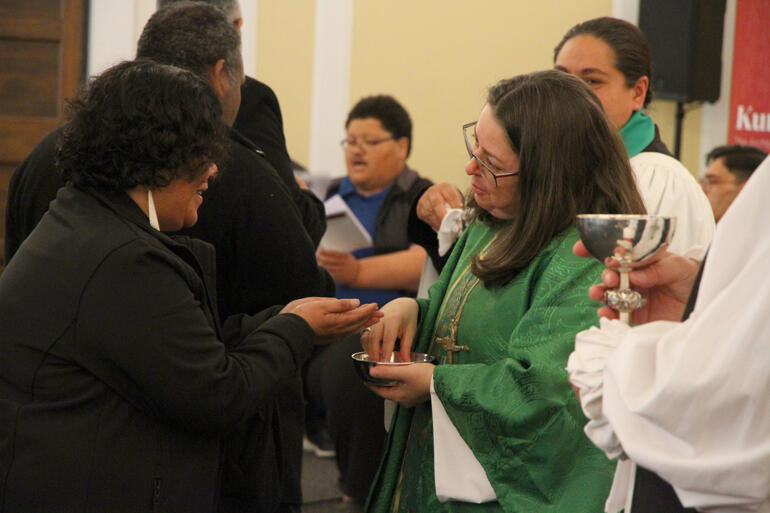 AILI members greet one another amidst a 'matrix of relations': Rev Shari Roy receives from Archbishop Marinez Basotto. AILI members greet one another amidst a 'matrix of relations': Rev Shari Roy receives from Archbishop Marinez Basotto.