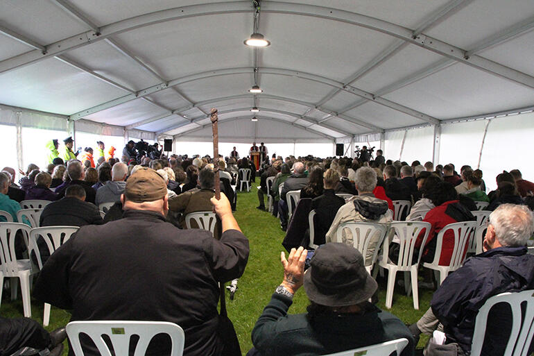 The view from the back of the marquee while the apology was being read.