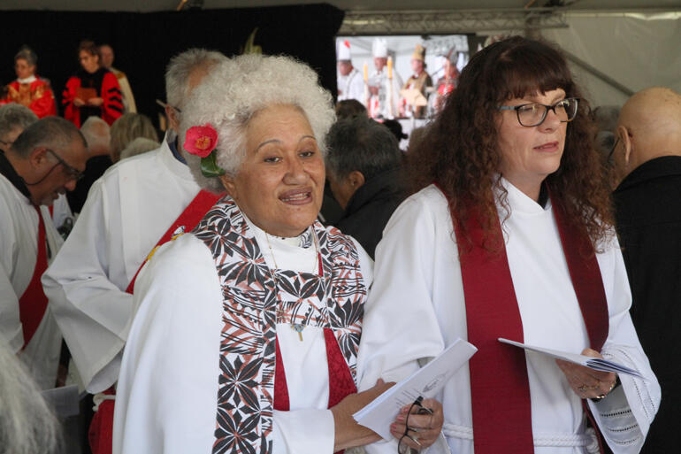 Gender justice advocates celebrate: Archdeacon Taimalelagi Fagamalama Tuatagaloa-Leota and Archdeacon Carole Hughes.