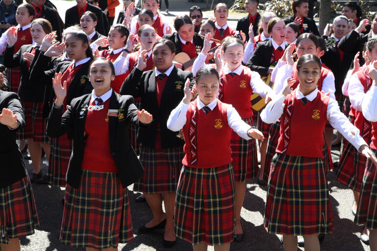 L-R: Davinia McDonald, Wizdym Williams and Darnica King make up the front row of Hukarere College kapa haka. L-R: Davinia McDonald, Wizdym Williams and Darnica King make up the front row of Hukarere College kapa haka.