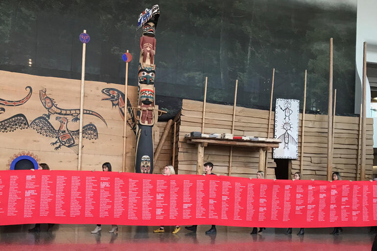 A memorial banner at Gatineau Museum Quebec honours children who died while in the residential school system. Photo: Anglican Journal A memorial banner at Gatineau Museum Quebec honours children who died while in the residential school system. Photo: Anglican Journal