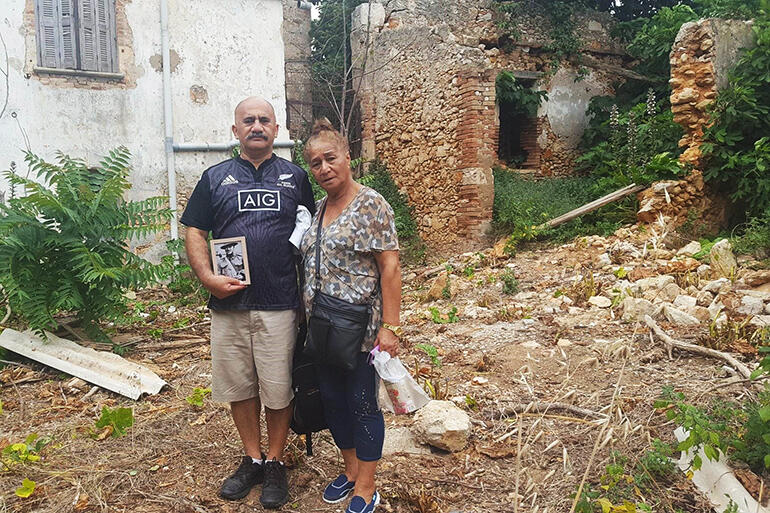 Colenso and May at Chaleppa School, in Chania, where their Uncle Sonny died and was buried.