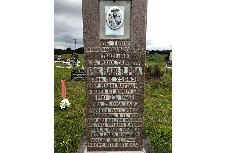 The tombstone erected at Te Huruki urupa, Awarua, in memory of Pvt Sonny Poa - whose remains lie in Crete.