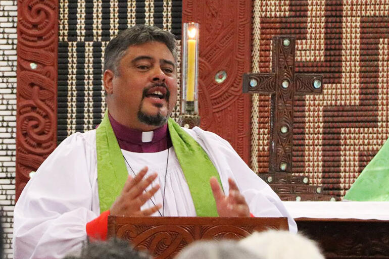 Bishop Don preaching at a recent service at St Mary's Tikitiki.