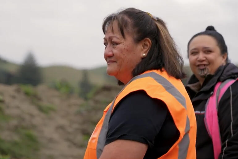 Hukarere Board member and former principal Lelie Pearcey joins the girls on their first return to Esk Valley after the storm. Hukarere Board member and former principal Lelie Pearcey joins the girls on their first return to Esk Valley after the storm.