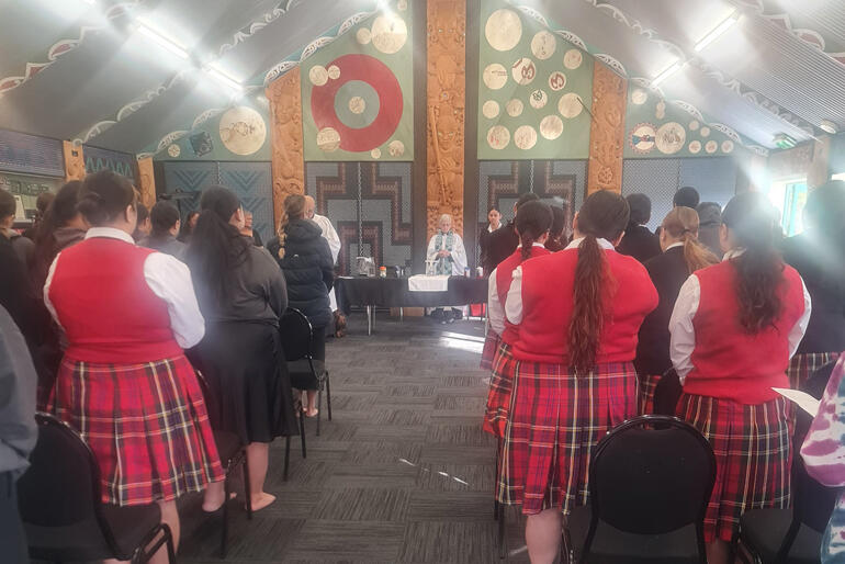Back together as one body, Hukarere Girls' College join chaplain Rev Erice Fairbrother in communion at Pukemokimoki. Back together as one body, Hukarere Girls' College join chaplain Rev Erice Fairbrother in communion at Pukemokimoki.