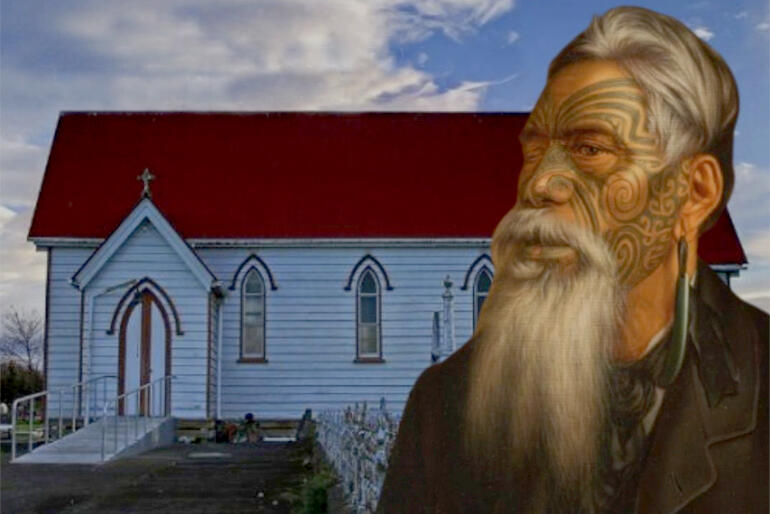 Māori saint for 8 March was Rēnata Tama-ki-Hikurangi Kawepō, here pictured in front of St John's Ōmāhu, the church he built for Ngāti Kahungungu.