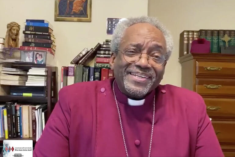 Presiding Bishop of ECUSA, Bishop Michael Curry preaches during the Pīhopatanga o Aotearoa online service for Pentecost 2020.