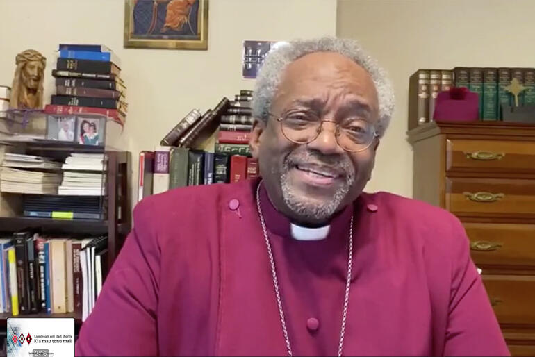 Presiding Bishop of ECUSA, Bishop Michael Curry preaches during the Pīhopatanga o Aotearoa online service for Pentecost 2020.