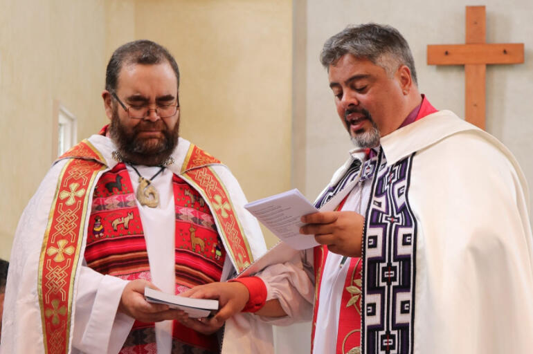 Archbishop Don Tamihere blesses Rev Dr Hirini Kaa's book, 'Te Hāhi Mihinare: The Māori Anglican Church' at its launch on 28 Nov 2020 in Wairoa.