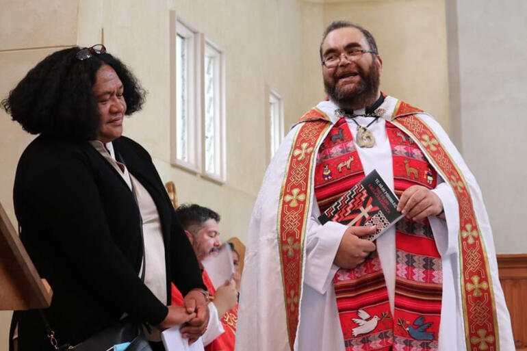 Rev Dr Hirini Kaa and his wife Te Paea Popata Kaa celebrate the launch of his new history book, 'Te Hāhi Mihinare: The Māori Anglican Church'.