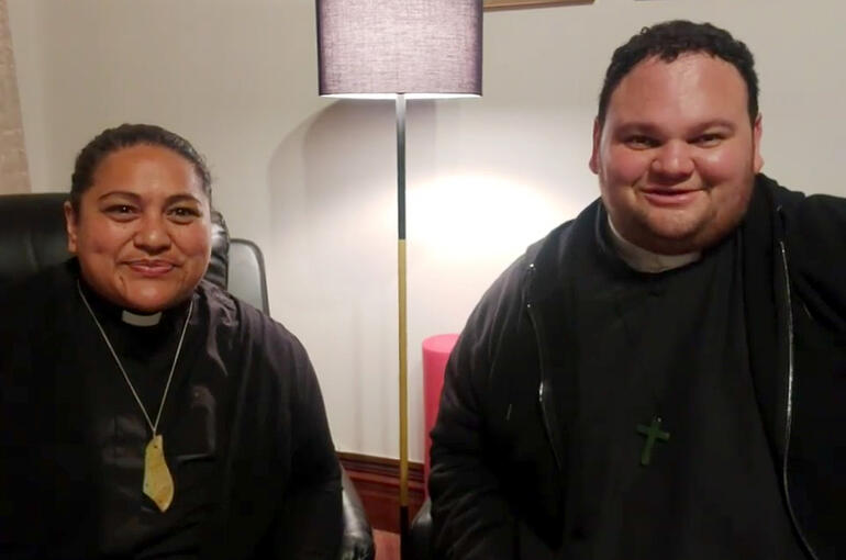 Rev Ruihana Paenga joins Rev Zhane to lead Karakia o Te Po on 7 April 2021.