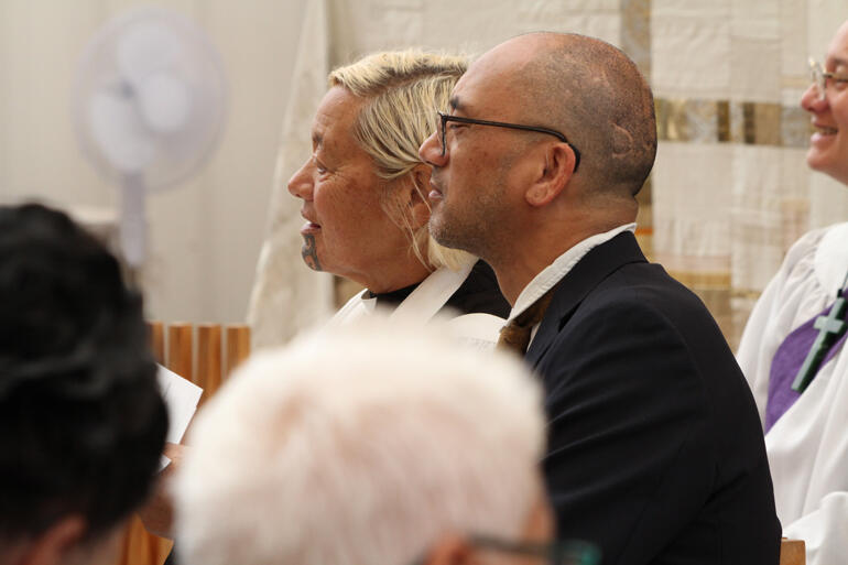 Bishop Richard's widow Archdeacon Mere Wallace accompanies her beloved husband.