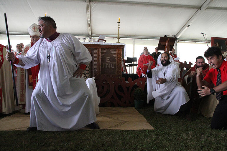 Guaranteed to get the heart racing: Ruaumoko, as performed by Archbishop Don and a cast of dozens.