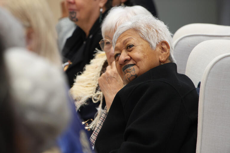 Te Makau Ariki Atawhai, the Māori Queen mother listens to Archbishop Marinez Bassotto preach.