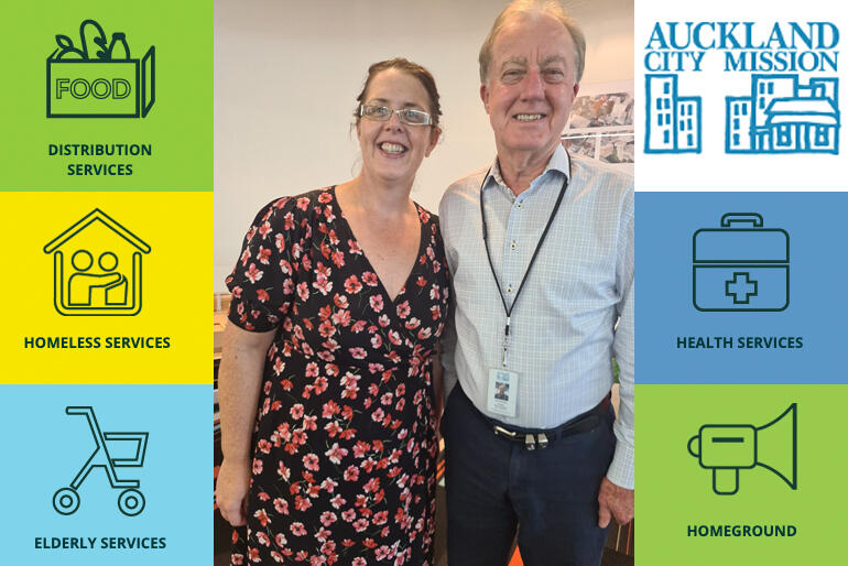 L-R: Incoming Auckland City Missioner Helen Robinson stands with outgoing Missioner Chris Farrelly as Helen's appointment was announced this week. L-R: Incoming Auckland City Missioner Helen Robinson stands with outgoing Missioner Chris Farrelly as Helen's appointment was announced this week.