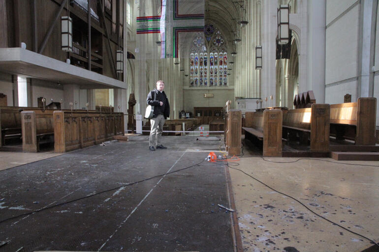The built-up staging in St Paul's Cathedral sanctuary will have to come out as building work begins on the apse roof. The built-up staging in St Paul's Cathedral sanctuary will have to come out as building work begins on the apse roof.