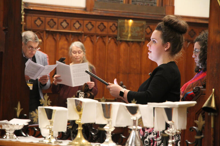 A Wellington soprano sings the magnificat in honour of Mary in the hui opening night mass at St Peter's on Willis.