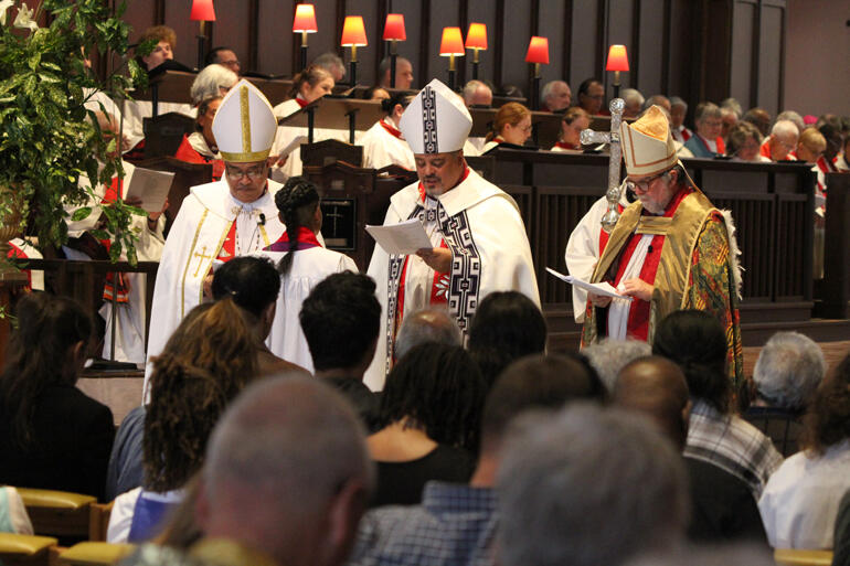 Bishop-elect Ana stands before the Archbishops ready to take up her call. 