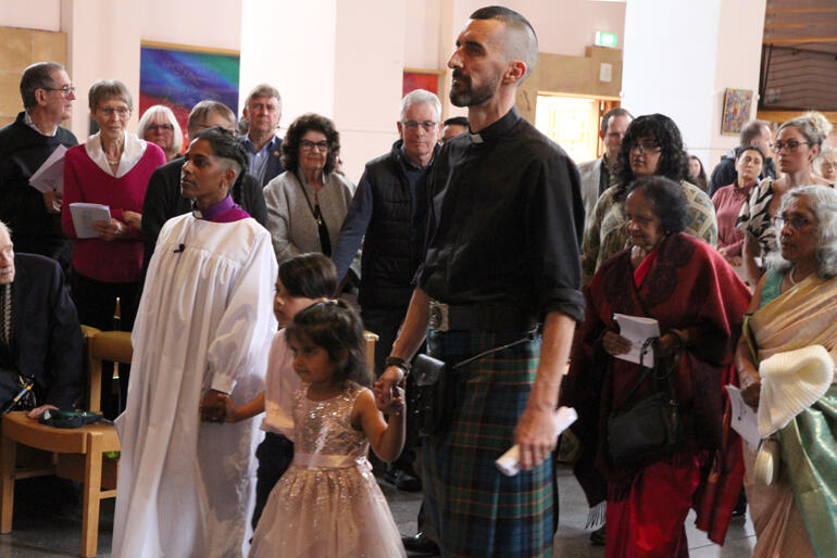 Rev Anashuya Fletcher arrives ready to be installed Assistant Bishop of Wellington, backed by her family.