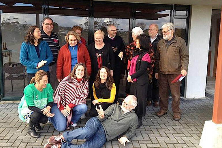 Bishop Jim stands amongst the LSM team attending a collaborative ministry course at Vaughan Park Retreat Centre in 2015.