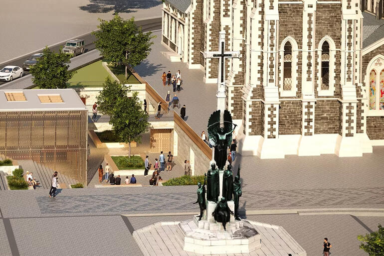 New Christ Church Visitors' Centre and Cathedral Centre will serve the cathedral and city with the war memorial nearby. New Christ Church Visitors' Centre and Cathedral Centre will serve the cathedral and city with the war memorial nearby.