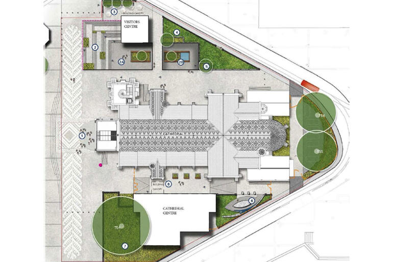 An aerial view shows the new division of spaces within the Cathedral Quarter.