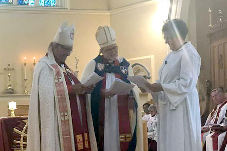 Bishop Ngarahu Katene and Archbishop Philip Richardson lead the commissioning of Dean Wendy Scott as Dean of St Peter's Cathedral.