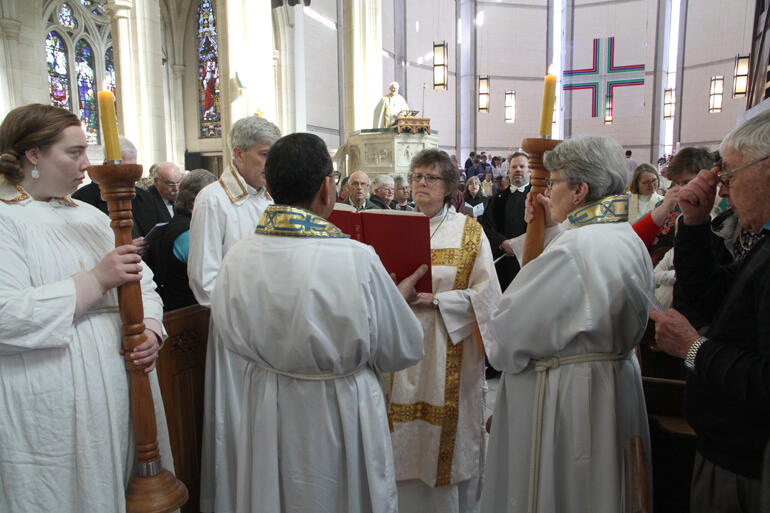 Rev Susan Slaughter, deacon at Holy Trinity Invercargill, reads the Gospel. Rev Susan Slaughter, deacon at Holy Trinity Invercargill, reads the Gospel.