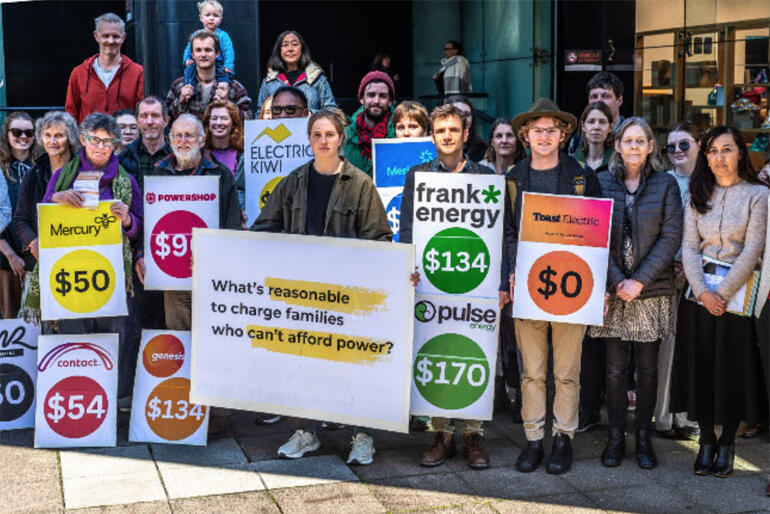 Members of Common Grace Aotearoa deliver 8K signatures calling for a ban on electricity disconnection fees.