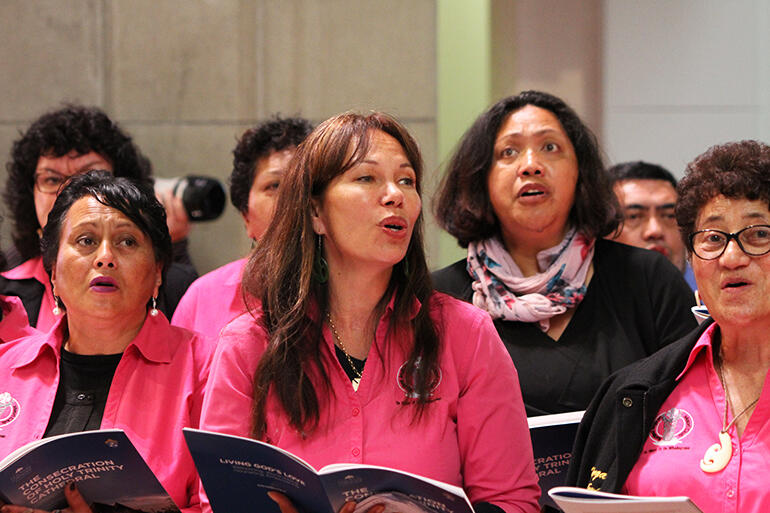 Members of the Auckland Anglican Maori Choir singing The Lord's Prayer during communion. Members of the Auckland Anglican Maori Choir singing The Lord's Prayer during communion.