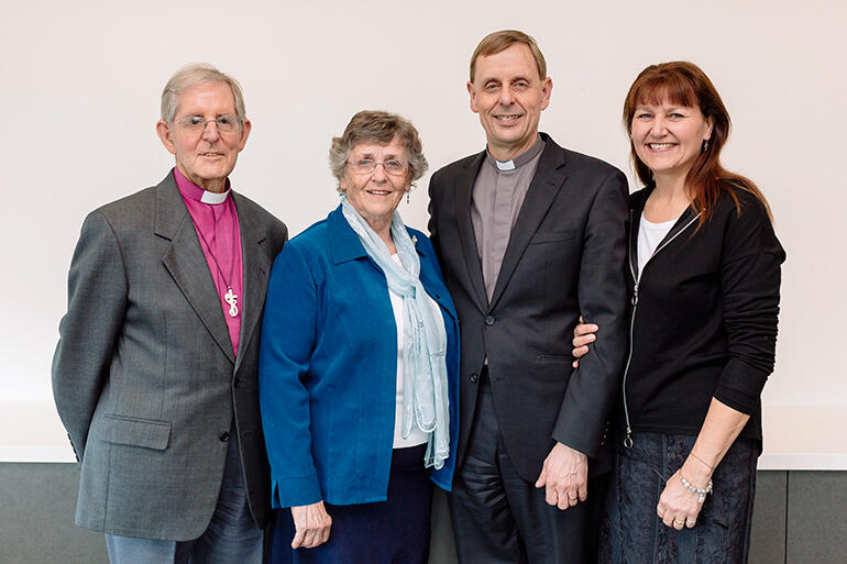 The Bishop-elect and his wife, Teresa, and mum and dad, retired Bishop Brian Carrell and Mrs May Carrell.